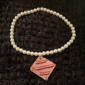 Stretchy Faux Pearls and Handmade Charm